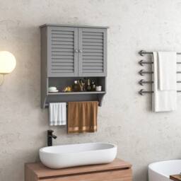 Kelvenix Wall-mounted Bathroom Cabinet Double Door Storage Medicine Cabinet in Grey - thumbnail 3