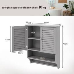 Kelvenix Wall-mounted Bathroom Cabinet Double Door Storage Medicine Cabinet in Grey - thumbnail 2