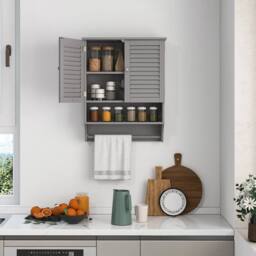 Kelvenix Wall-mounted Bathroom Cabinet Double Door Storage Medicine Cabinet in Grey - thumbnail 4