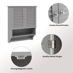 Kelvenix Wall-mounted Bathroom Cabinet Double Door Storage Medicine Cabinet in Grey - thumbnail 5