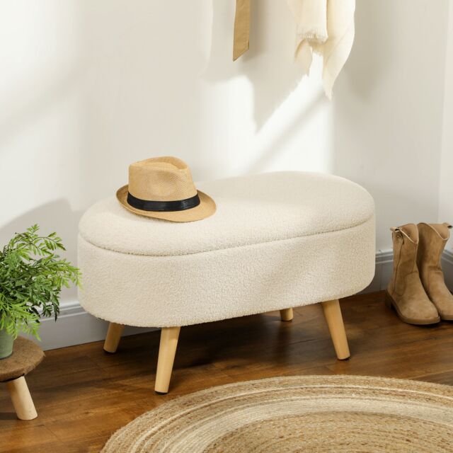 HOMCOM Ottoman Storage Bench for Hallway, Living Room in Cream - image 1