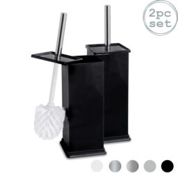 Harbour Housewares 2x Square Toilet Brushes with Holder - Non Slip Cleaning Brush Set in Black - thumbnail 1