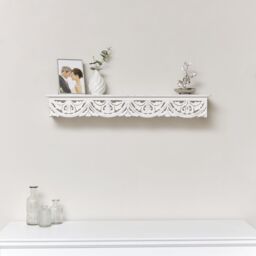 Melody Maison Large White Wooden Carved Boho Wall Shelf - 81cm - thumbnail 4