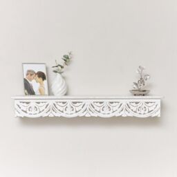 Melody Maison Large White Wooden Carved Boho Wall Shelf - 81cm - thumbnail 1
