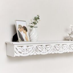 Melody Maison Large White Wooden Carved Boho Wall Shelf - 81cm - thumbnail 6