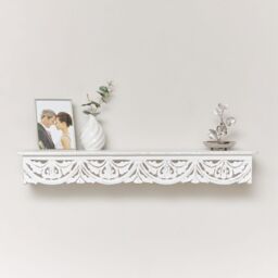 Melody Maison Large White Wooden Carved Boho Wall Shelf - 81cm - thumbnail 2