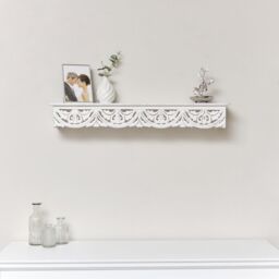 Melody Maison Large White Wooden Carved Boho Wall Shelf - 81cm - thumbnail 3