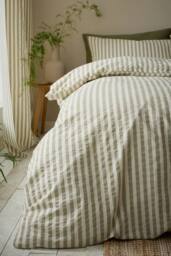 Pineapple Elephant 'Cotton Rich Woven Stripe' Duvet Cover Set in Green - Size: King - thumbnail 3