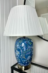 Downton Interiors Blue Ceramic Table Lamp with Pleated Shade - Size: Large