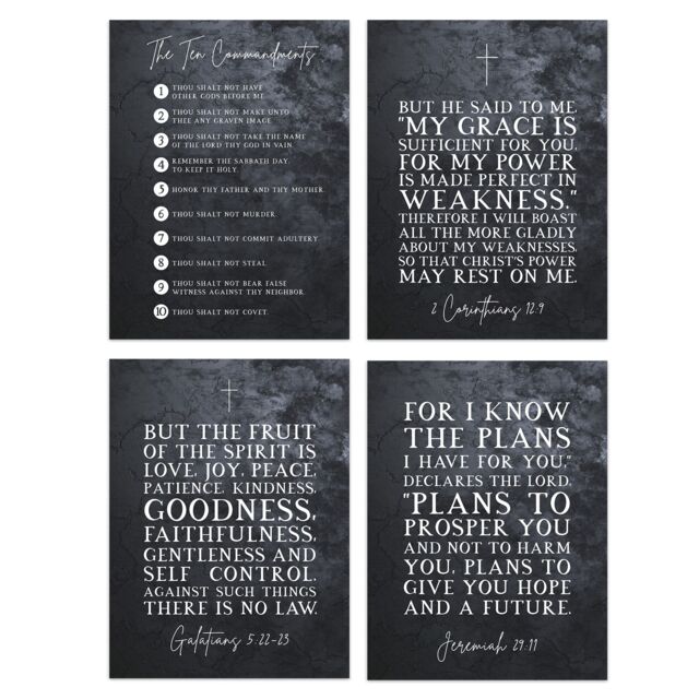 Artery8 Wall Art Print Christian Bible Verses The Ten Commandments Lord Hope Poster Art Mixed Pack of 4 A4 - image 1