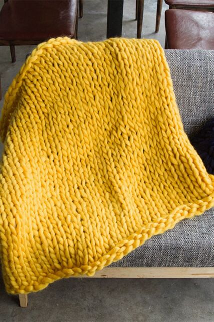Living and Home Chunky Knit Throw Blanket 60x60cm in Yellow - Size: 60x60 cm - image 1