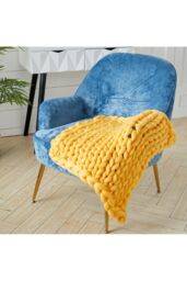Living and Home Chunky Knit Throw Blanket 60x60cm in Yellow - Size: 60x60 cm - thumbnail 2