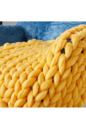 Living and Home Chunky Knit Throw Blanket 60x60cm in Yellow - Size: 60x60 cm - thumbnail 3