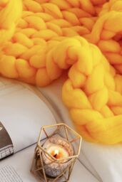 Living and Home Chunky Knit Throw Blanket 60x60cm in Yellow - Size: 60x60 cm - thumbnail 5