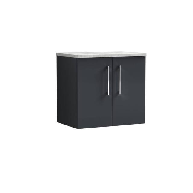 Balterley Level 600mm Wall Hung 2 Door Vanity Unit & Laminate Worktop, Dark Grey - image 1