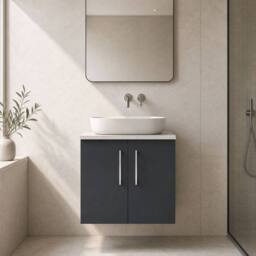 Balterley Level 600mm Wall Hung 2 Door Vanity Unit & Laminate Worktop, Dark Grey - thumbnail 6