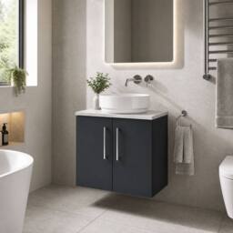 Balterley Level 600mm Wall Hung 2 Door Vanity Unit & Laminate Worktop, Dark Grey - thumbnail 4
