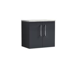 Balterley Level 600mm Wall Hung 2 Door Vanity Unit & Laminate Worktop, Dark Grey - thumbnail 1