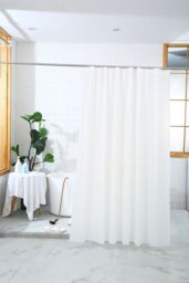Neel Blue Shower Curtain With 12 Hooks, Mould & Mildew Resistant, Washable PEVA - 180x180cm in Ivory - Size: 180 cm width x 180 cm drop - thumbnail 6