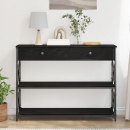 Berkfield Home Console Table Black Oak 100x28x75 cm Engineered Wood & Steel - Size: 100 x 28 x 75 cm - thumbnail 4