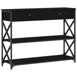 Berkfield Home Console Table Black Oak 100x28x75 cm Engineered Wood & Steel - Size: 100 x 28 x 75 cm - thumbnail 2