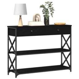 Berkfield Home Console Table Black Oak 100x28x75 cm Engineered Wood & Steel - Size: 100 x 28 x 75 cm - thumbnail 3