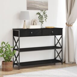 Berkfield Home Console Table Black Oak 100x28x75 cm Engineered Wood & Steel - Size: 100 x 28 x 75 cm