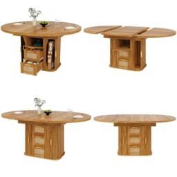 Merax Extendable Round To Oval Wooden Dining Table with 2 Rattan Drawers in Brown - thumbnail 8