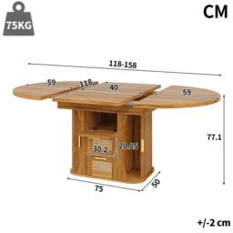 Merax Extendable Round To Oval Wooden Dining Table with 2 Rattan Drawers in Brown - thumbnail 7