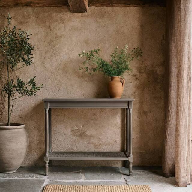 Wyld Haus Laurelbrook Console Table with Woven Rattan Shelf in Grey - image 1