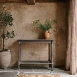 Wyld Haus Laurelbrook Console Table with Woven Rattan Shelf in Grey - thumbnail 1