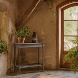 Wyld Haus Laurelbrook Console Table with Woven Rattan Shelf in Grey - thumbnail 2