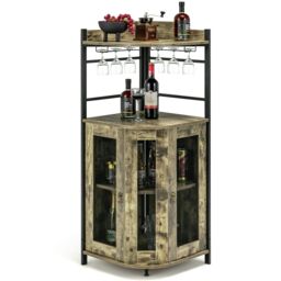 Costway Kitchen Corner Bar Cabinet Industrial Wine Buffet Cabinet in Light Brown - thumbnail 3