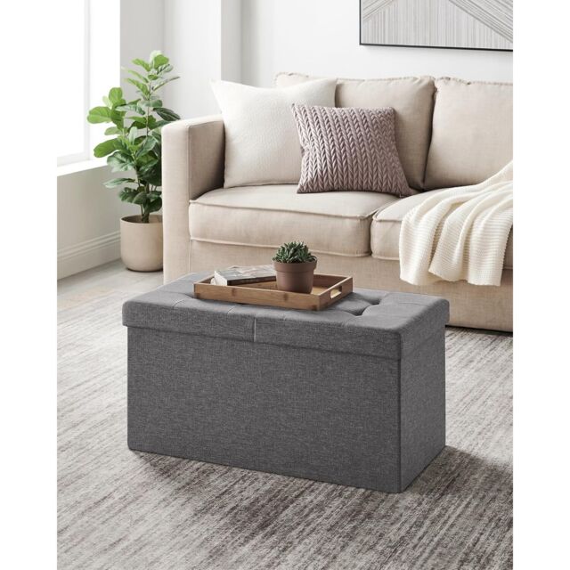 SONGMICS Medium Foldable Storage Bench Ottoman Flipping Lid Heavy Duty in Dark Grey - image 1