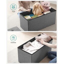 SONGMICS Medium Foldable Storage Bench Ottoman Flipping Lid Heavy Duty in Dark Grey - thumbnail 4