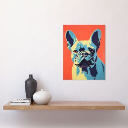 "Artery8 Wall Art Print French Bulldog Colour Block Artwork Coral Orange Blue Vibrant Pet Portrait Cute Poster - Size: W24"" x H32""" - thumbnail 2