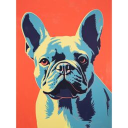 "Artery8 Wall Art Print French Bulldog Colour Block Artwork Coral Orange Blue Vibrant Pet Portrait Cute Poster - Size: W24"" x H32""" - thumbnail 1