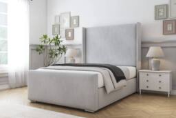 "Sloomy Devonshire Naples Bed Frame With 50"" Upholstered Wingback Headboard in Silver - Size: Small Double" - thumbnail 2