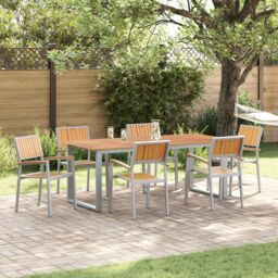 Berkfield Home Stacking Garden Chairs 6 pcs Grey Steel & Solid Wood Acacia - thumbnail 1