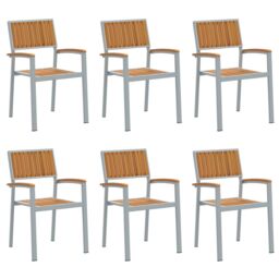 Berkfield Home Stacking Garden Chairs 6 pcs Grey Steel & Solid Wood Acacia - thumbnail 2