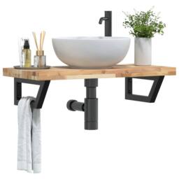 Berkfield Home Basin Shelf Wall Mounted Steel & Solid Wood Acacia in Brown - thumbnail 2