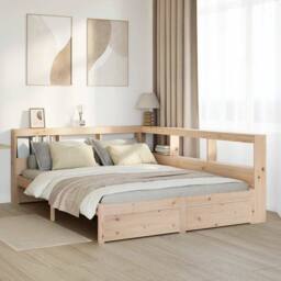 Berkfield Home Bookcase Bed without Mattress 160x200 cm Solid Wood Pine in Light Brown - thumbnail 2