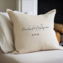 Aye Do Gifts Mr & Mrs Couples Initial Cushion in Beige - Size: 40 cm x 40 cm - thumbnail 1
