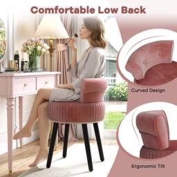 Costway Velvet Vanity Stool w/Tufted Back Upholstered Vanity Makeup Chair in Pink - thumbnail 8