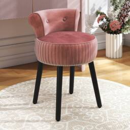 Costway Velvet Vanity Stool w/Tufted Back Upholstered Vanity Makeup Chair in Pink - thumbnail 3