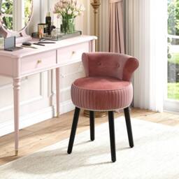 Costway Velvet Vanity Stool w/Tufted Back Upholstered Vanity Makeup Chair in Pink - thumbnail 4