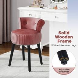 Costway Velvet Vanity Stool w/Tufted Back Upholstered Vanity Makeup Chair in Pink - thumbnail 9