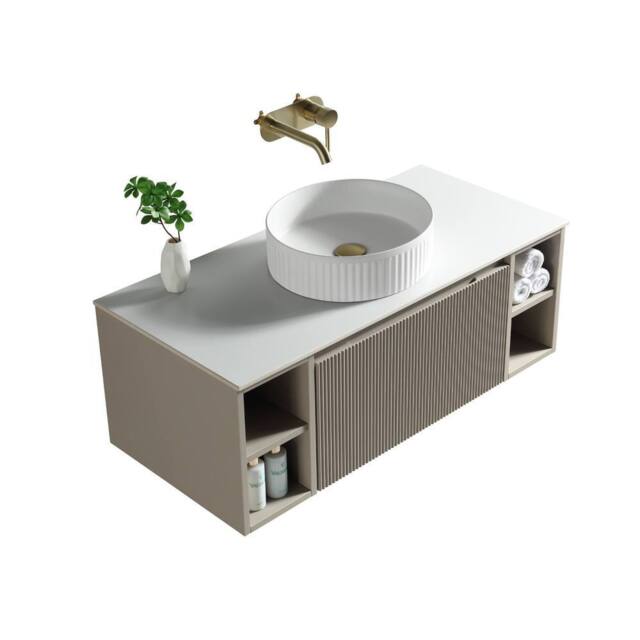 Bathroom Kingdom Flauto Soft Coffee Wall Hung Basin Drawer Vanity 1000mm in Taupe - image 1