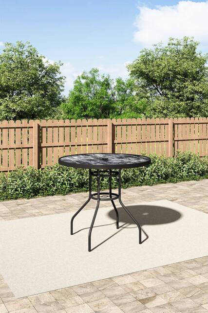 Living and Home Garden Round Tempered Glass Marble Coffee Table - image 1