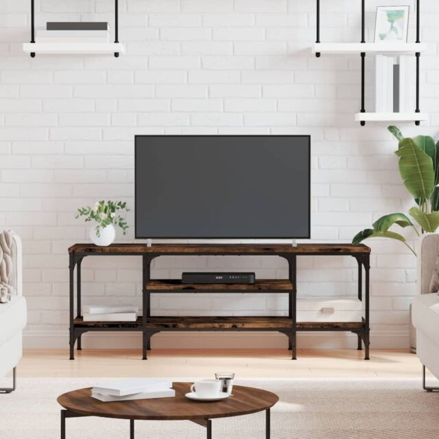 Berkfield Home TV Cabinet Smoked Oak 121x35x45 cm Engineered Wood&Iron in Brown - Size: 121 x 35 x 45 cm - image 1